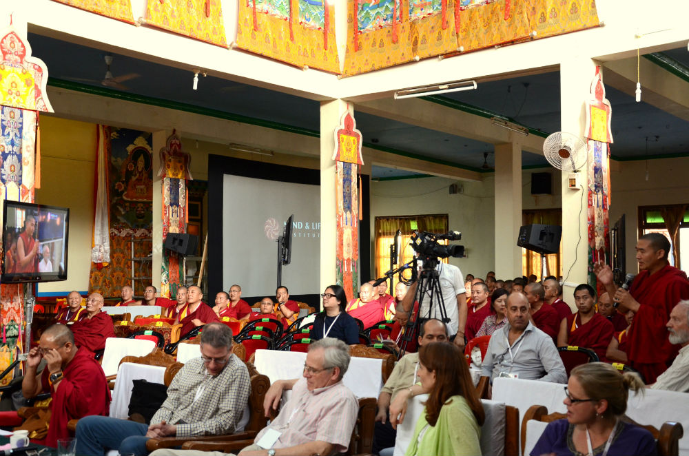 A Buddhist monk during the third day of the Mind and Life XXVI meeting at Drepung Monastery in Mundgod, India, on January 19, 2013. Photo: TPI/Yeshe Choesang mind-life-conference-2013-drepung-2