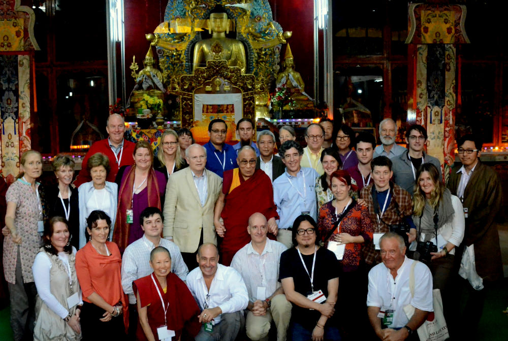 His Holiness the Dalai Lama with Mind and Life XXVI Conference participants at Drepung Monastery in Mundgod, India, on January 22, 2013. Photo: TPI/Yeshe Choesang mind-life-2013-buddhism-science-2